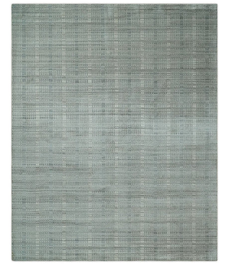 8x10 Hand Made Shaded Beige and Gray Blended Wool Flatwoven Area Rug