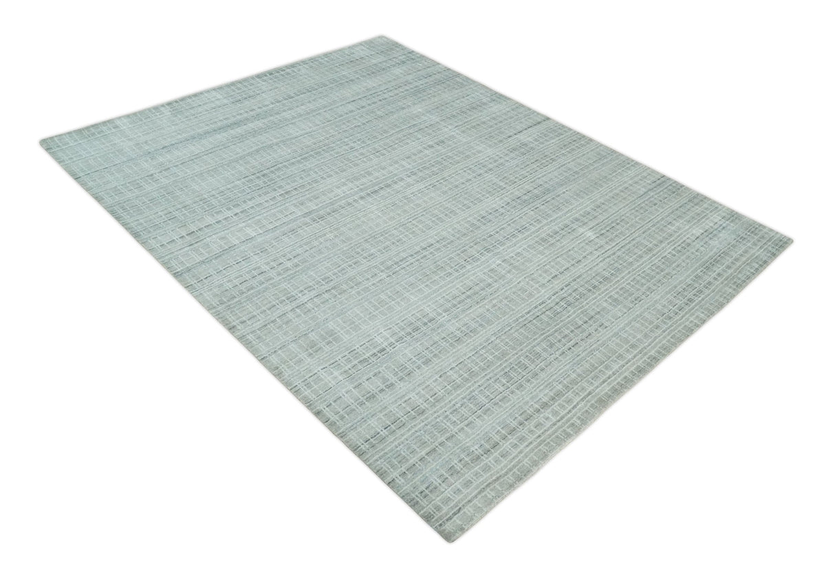 8x10 Hand Made Shaded White and Gray Blended Wool Flatwoven Area Rug