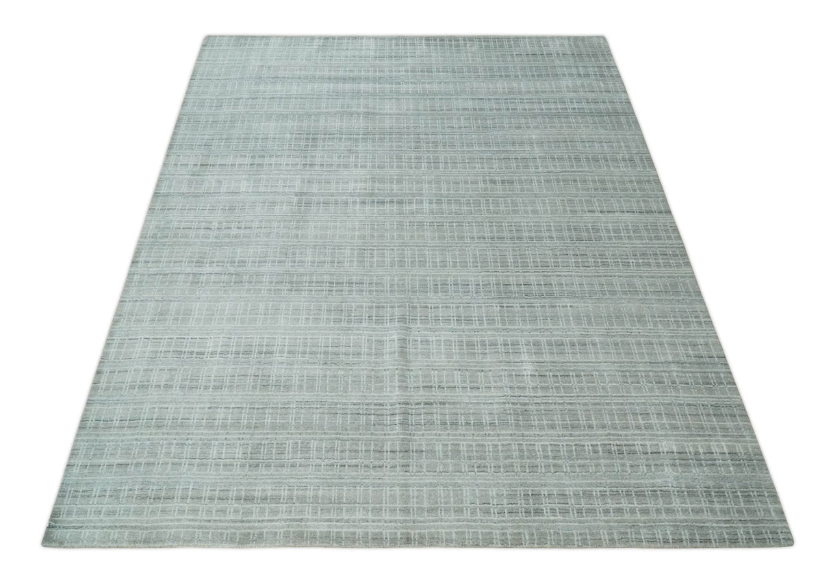 8x10 Hand Made Shaded White and Gray Blended Wool Flatwoven Area Rug