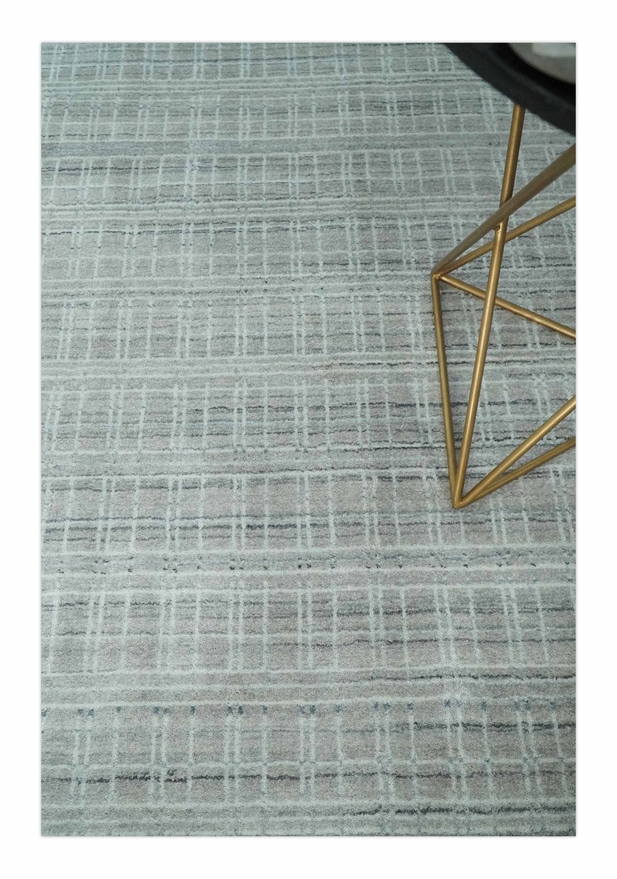 8x10 Hand Made Shaded White and Gray Blended Wool Flatwoven Area Rug