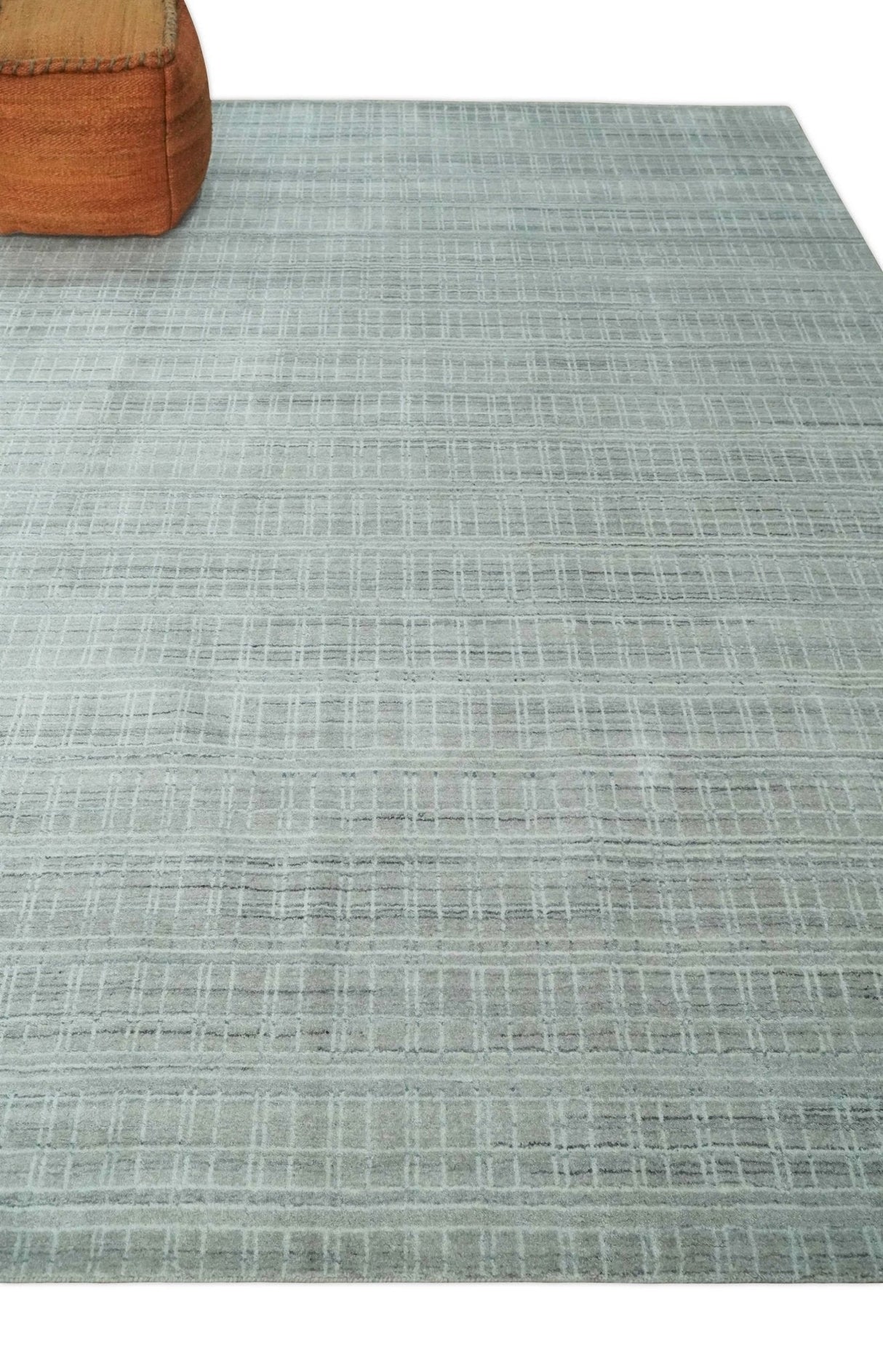8x10 Hand Made Shaded White and Gray Blended Wool Flatwoven Area Rug