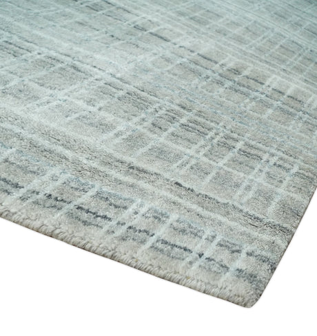 8x10 Hand Made Shaded White and Gray Blended Wool Flatwoven Area Rug