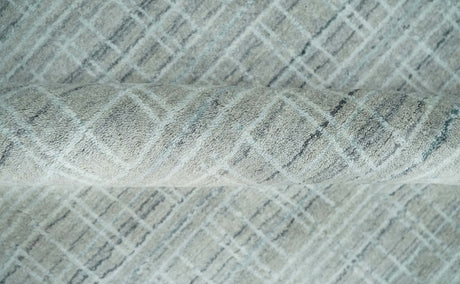 8x10 Hand Made Shaded White and Gray Blended Wool Flatwoven Area Rug