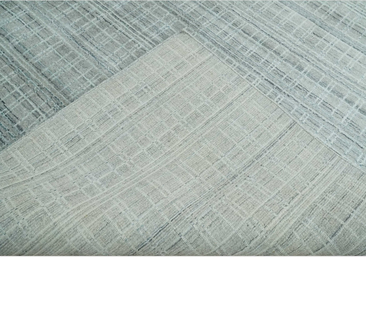 8x10 Hand Made Shaded White and Gray Blended Wool Flatwoven Area Rug