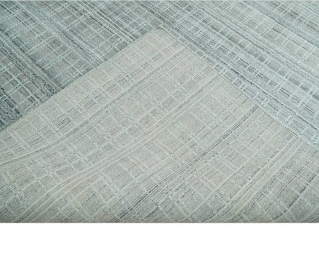 8x10 Hand Made Shaded White and Gray Blended Wool Flatwoven Area Rug