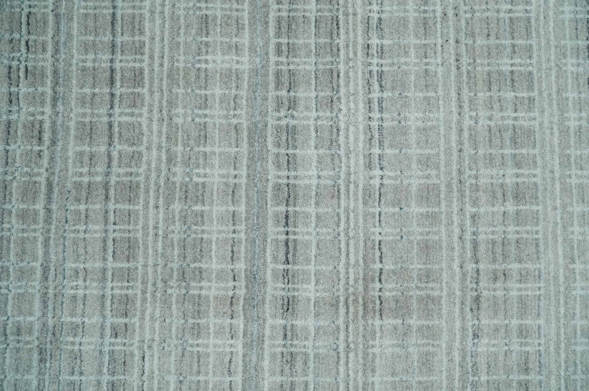 8x10 Hand Made Shaded White and Gray Blended Wool Flatwoven Area Rug