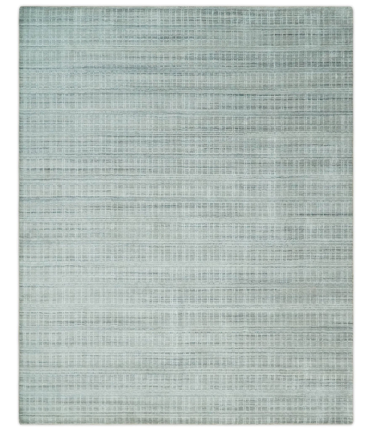 8x10 Hand Made Shaded White and Gray Blended Wool Flatwoven Area Rug