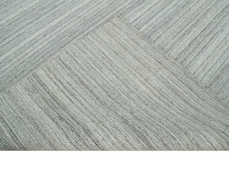 8x10 Hand Made Solid Ivory and Brown Blended Wool Flatwoven Area Rug