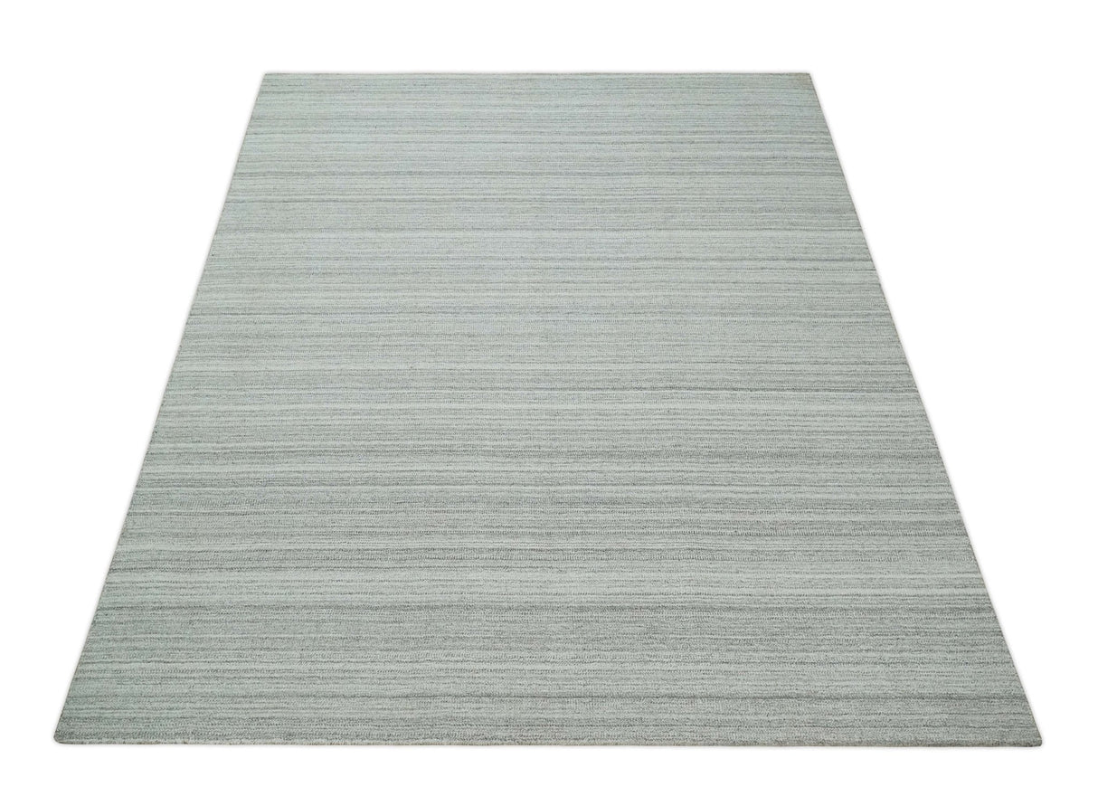 8x10 Hand Made Solid Ivory and Brown Blended Wool Flatwoven Area Rug
