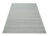 8x10 Hand Made Solid Ivory and Brown Blended Wool Flatwoven Area Rug