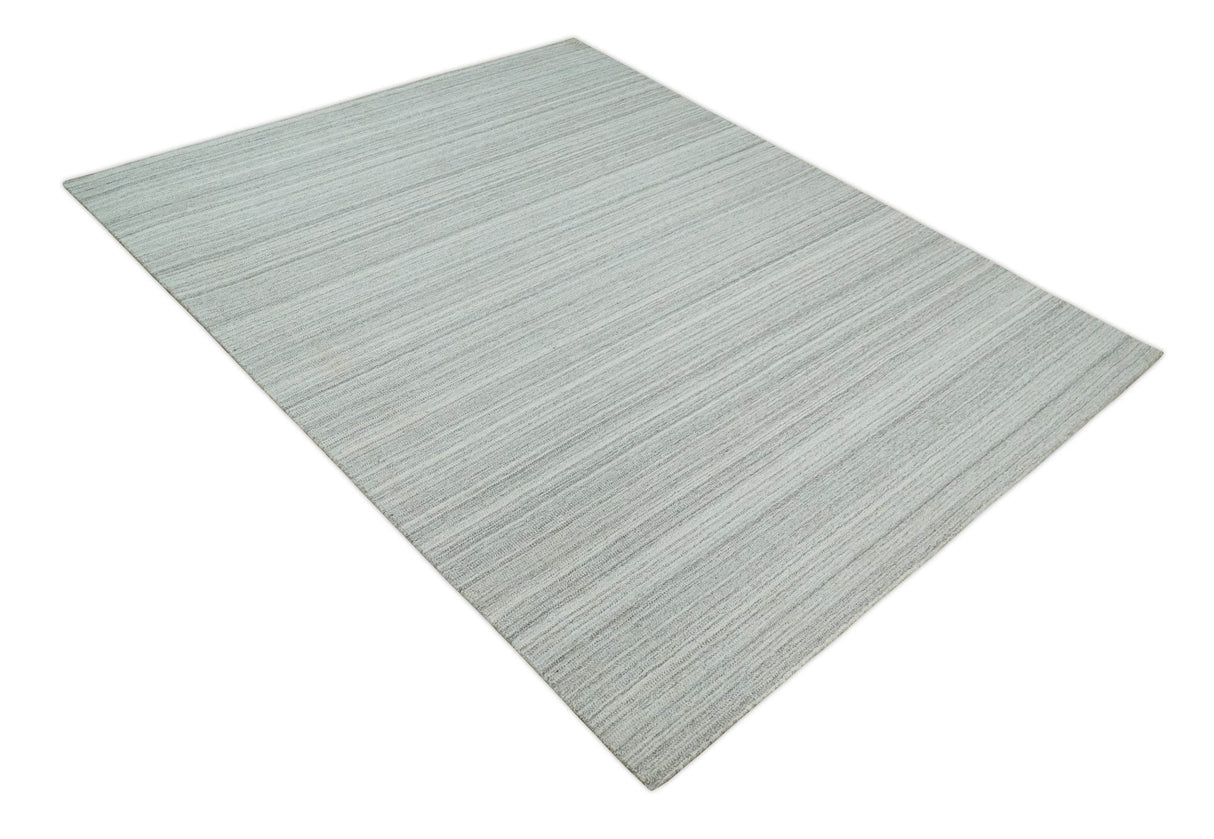 8x10 Hand Made Solid Ivory and Brown Blended Wool Flatwoven Area Rug