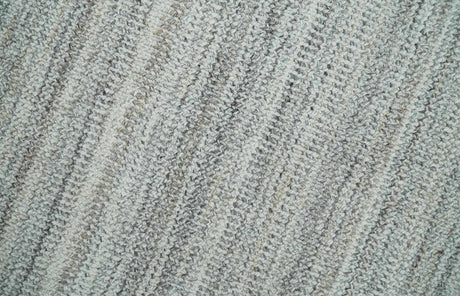 8x10 Hand Made Solid Ivory and Brown Blended Wool Flatwoven Area Rug