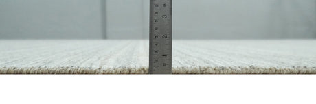 8x10 Hand Made Solid Ivory and Brown Blended Wool Flatwoven Area Rug