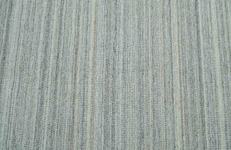 8x10 Hand Made Solid Ivory and Brown Blended Wool Flatwoven Area Rug