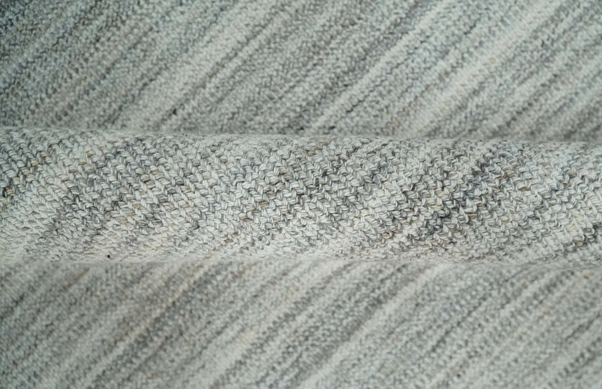 8x10 Hand Made Solid Ivory and Brown Blended Wool Flatwoven Area Rug