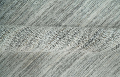 8x10 Hand Made Solid Ivory and Brown Blended Wool Flatwoven Area Rug