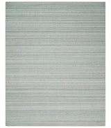 8x10 Hand Made Solid Ivory and Brown Blended Wool Flatwoven Area Rug