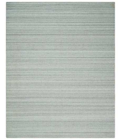 8x10 Hand Made Solid Ivory and Brown Blended Wool Flatwoven Area Rug