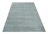 8x10 Hand Made Solid Silver And Gray Blended Wool Flatwoven Area Rug