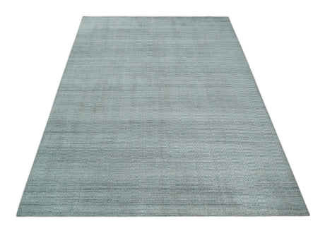 8x10 Hand Made Solid Silver And Gray Blended Wool Flatwoven Area Rug