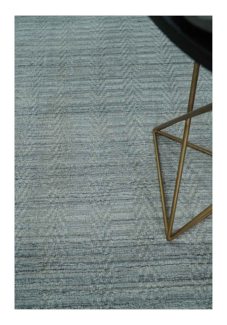 8x10 Hand Made Solid Silver And Gray Blended Wool Flatwoven Area Rug