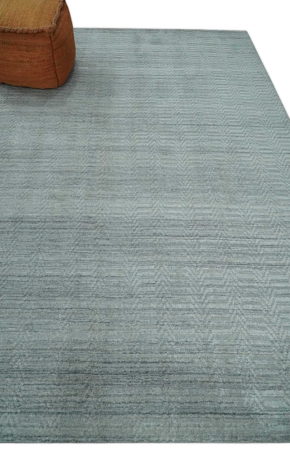 8x10 Hand Made Solid Silver And Gray Blended Wool Flatwoven Area Rug