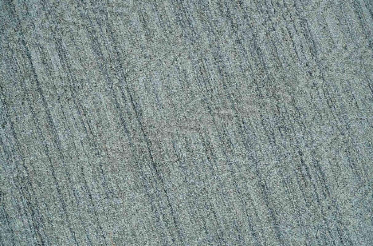 8x10 Hand Made Solid Silver And Gray Blended Wool Flatwoven Area Rug