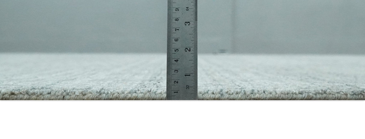 8x10 Hand Made Solid Silver And Gray Blended Wool Flatwoven Area Rug