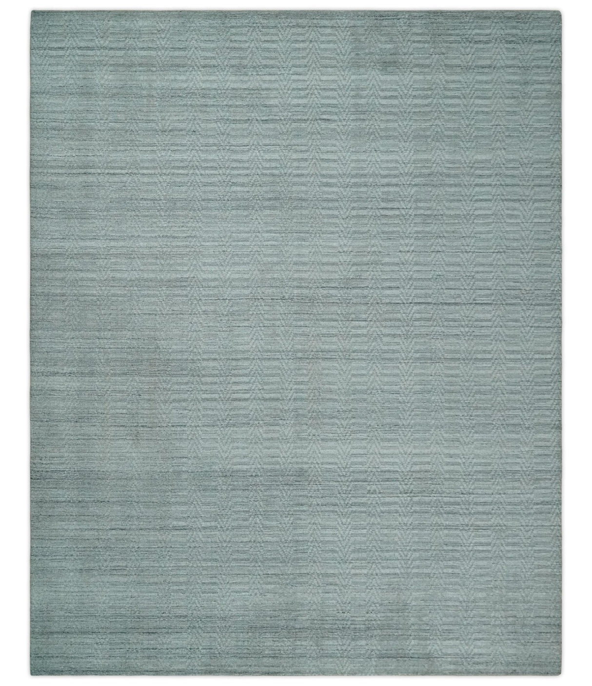 8x10 Hand Made Solid Silver And Gray Blended Wool Flatwoven Area Rug