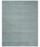8x10 Hand Made Solid Silver And Gray Blended Wool Flatwoven Area Rug