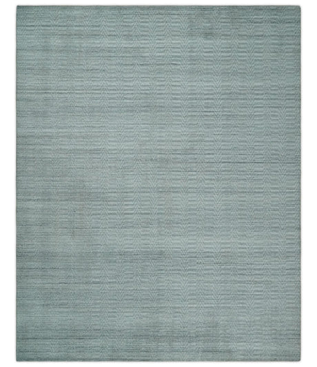 8x10 Hand Made Solid Silver And Gray Blended Wool Flatwoven Area Rug
