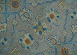 8x10 Hand Tufted Gray, Beige and Accent Blue Traditional Herati Design Wool Rug