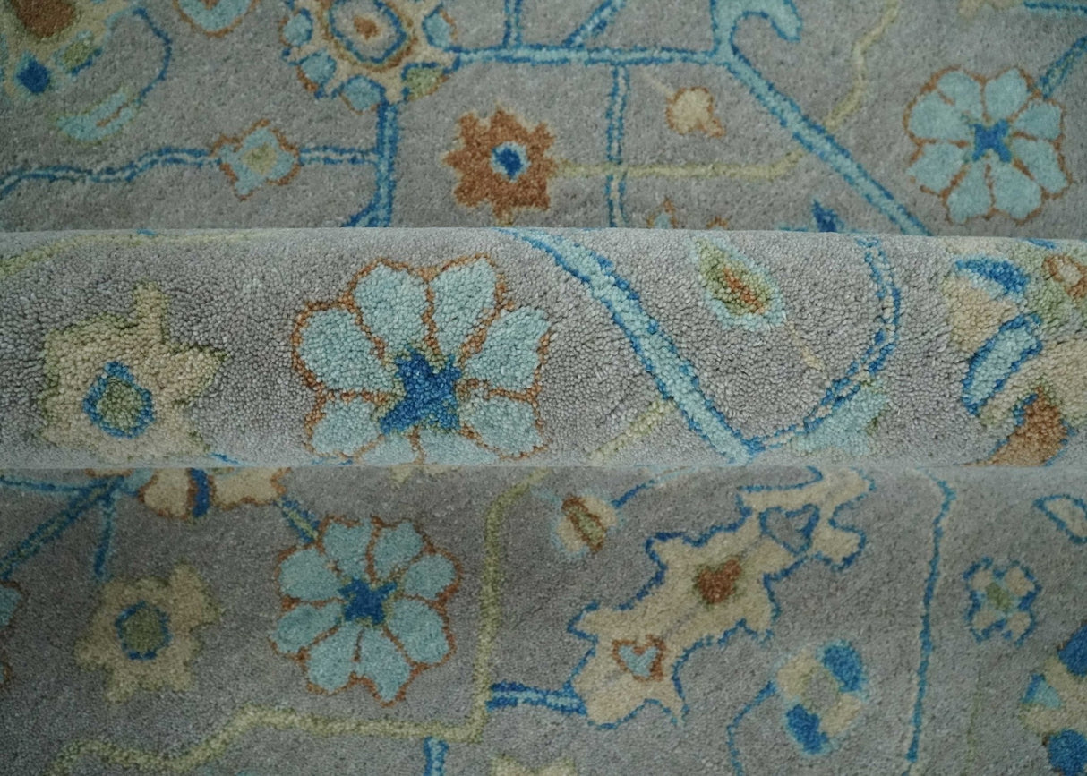 8x10 Hand Tufted Gray, Beige and Accent Blue Traditional Herati Design Wool Rug