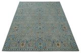 8x10 Hand Tufted Gray, Beige and Accent Blue Traditional Herati Design Wool Rug-Area Rug-Parc Decor