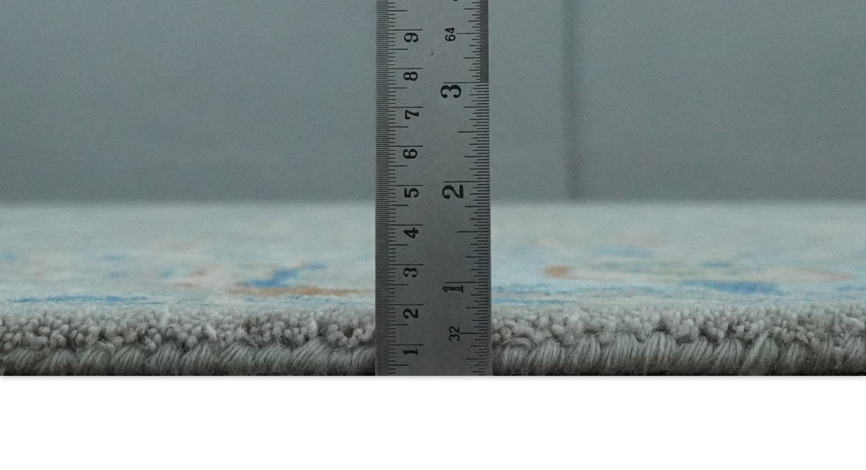 8x10 Hand Tufted Gray, Beige and Accent Blue Traditional Herati Design Wool Rug-Area Rug-Parc Decor