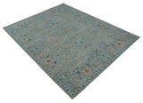 8x10 Hand Tufted Gray, Beige and Accent Blue Traditional Herati Design Wool Rug-Area Rug-Parc Decor
