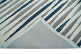 8x10 Hand Tufted White, Blue and Camel Modern Stripe Wool Area Rug