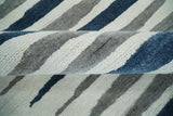 8x10 Hand Tufted White, Blue and Camel Modern Stripe Wool Area Rug