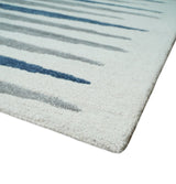 8x10 Hand Tufted White, Blue and Camel Modern Stripe Wool Area Rug