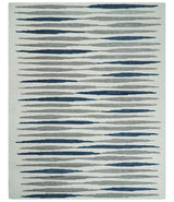 8x10 Hand Tufted White, Blue and Camel Modern Stripe Wool Area Rug