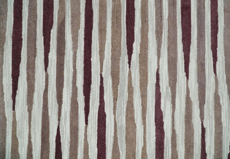 8x10 Ivory and Pink Hand Tufted Modern Scandinavian Stripe Wool Area Rug
