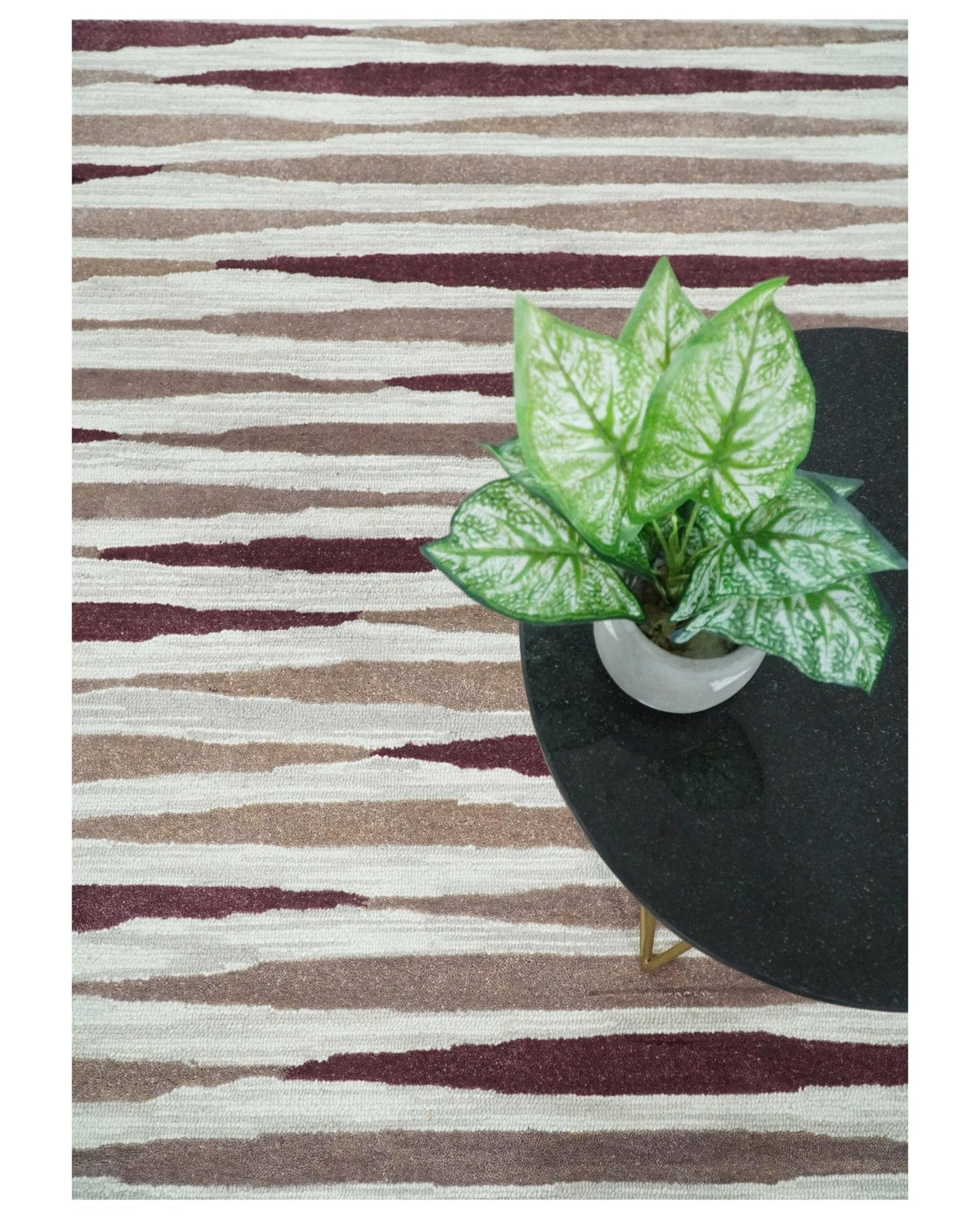 8x10 Ivory and Pink Hand Tufted Modern Scandinavian Stripe Wool Area Rug