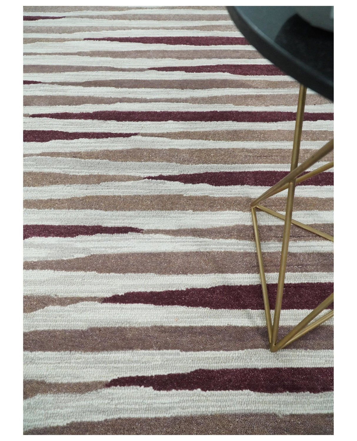 8x10 Ivory and Pink Hand Tufted Modern Scandinavian Stripe Wool Area Rug