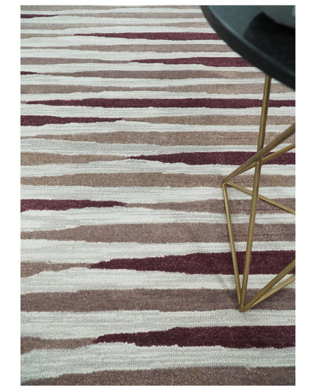 8x10 Ivory and Pink Hand Tufted Modern Scandinavian Stripe Wool Area Rug