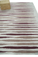 8x10 Ivory and Pink Hand Tufted Modern Scandinavian Stripe Wool Area Rug