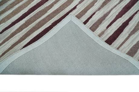 8x10 Ivory and Pink Hand Tufted Modern Scandinavian Stripe Wool Area Rug