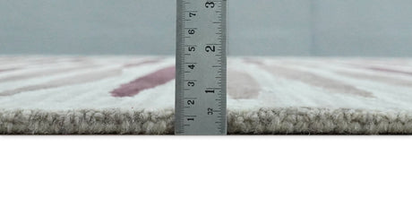 8x10 Ivory and Pink Hand Tufted Modern Scandinavian Stripe Wool Area Rug