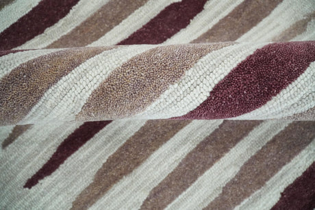 8x10 Ivory and Pink Hand Tufted Modern Scandinavian Stripe Wool Area Rug