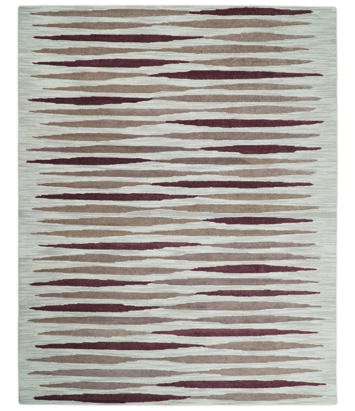 8x10 Ivory and Pink Hand Tufted Modern Scandinavian Stripe Wool Area Rug