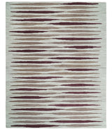 8x10 Ivory and Pink Hand Tufted Modern Scandinavian Stripe Wool Area Rug